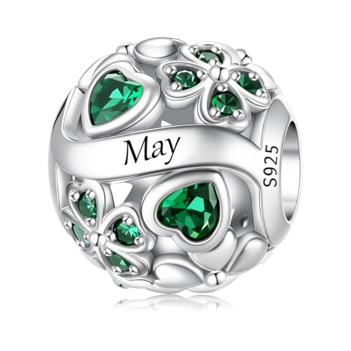 ChenYuTe 925 Sterling Silber Birthstone Charm, Mode aushöhlen Glücksklee Charms， Damen Geburtstag Urlaub Geschenk von ChenYuTe