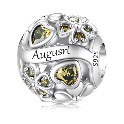 ChenYuTe 925 Sterling Silber Birthstone Charm, Mode aushöhlen Glücksklee Charms， Damen Geburtstag Urlaub Geschenk von ChenYuTe