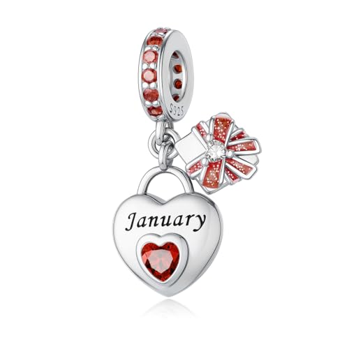 ChenYuTe 925 Sterling Silber Birthstone charms Geburtsstein - Unique Heart Shaped Design, passend für die meisten Europa Pandora Charms und Halsketten, Frauen DIY Urlaub Geschenke von ChenYuTe