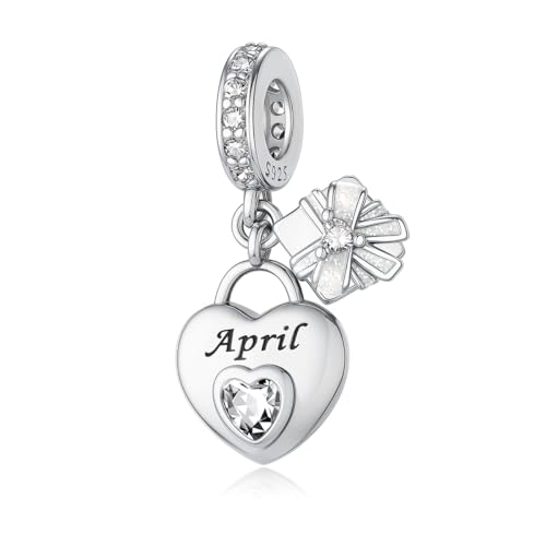 ChenYuTe 925 Sterling Silber Birthstone charms Geburtsstein - Unique Heart Shaped Design, passend für die meisten Europa Pandora Charms und Halsketten, Frauen DIY Urlaub Geschenke von ChenYuTe