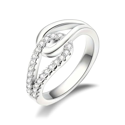 ChenYuTe 925 Sterling Silber Einfache Elegante Persönlichkeit Damen Ring Tägliche Party Hochzeit Tragen Bunte Quadratische Kristall Zirkonia/Stapelbar Vintage Ring Größe 6-9 von ChenYuTe