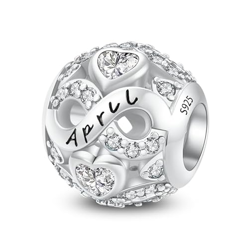 ChenYuTe 925 Sterling Silber Birthstone Anhänger mit 5A Square Crystal Zirkon Anhänger, Openworked Bead Love Anhänger für Pandora Anhänger Armband Halskette Schmuck, Frauen Geschenk bevorzugt von ChenYuTe