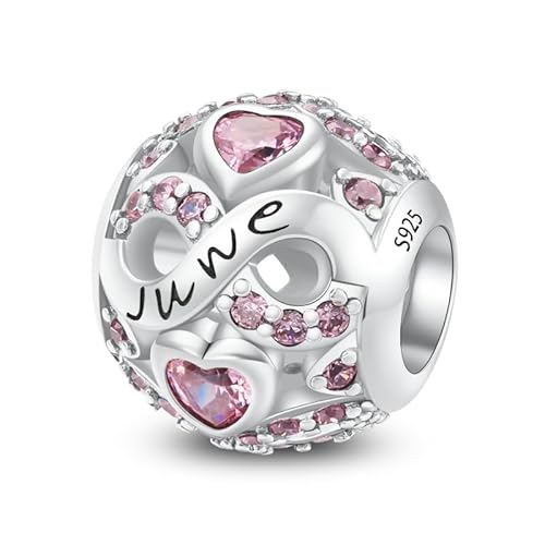 ChenYuTe 925 Sterling Silber Birthstone Anhänger mit 5A Square Crystal Zirkon Anhänger, Openworked Bead Love Anhänger für Pandora Anhänger Armband Halskette Schmuck, Frauen Geschenk bevorzugt von ChenYuTe