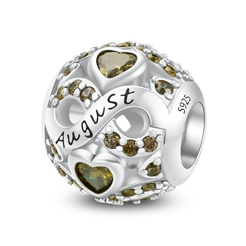 ChenYuTe 925 Sterling Silber Birthstone Anhänger mit 5A Square Crystal Zirkon Anhänger, Openworked Bead Love Anhänger für Pandora Anhänger Armband Halskette Schmuck, Frauen Geschenk bevorzugt von ChenYuTe