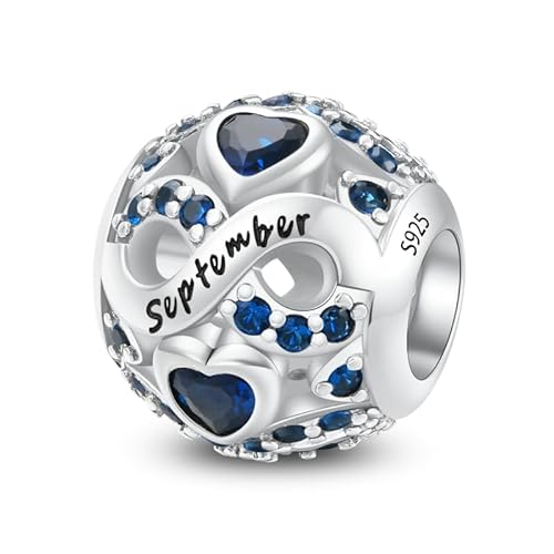 ChenYuTe 925 Sterling Silber Birthstone Anhänger mit 5A Square Crystal Zirkon Anhänger, Openworked Bead Love Anhänger für Pandora Anhänger Armband Halskette Schmuck, Frauen Geschenk bevorzugt von ChenYuTe