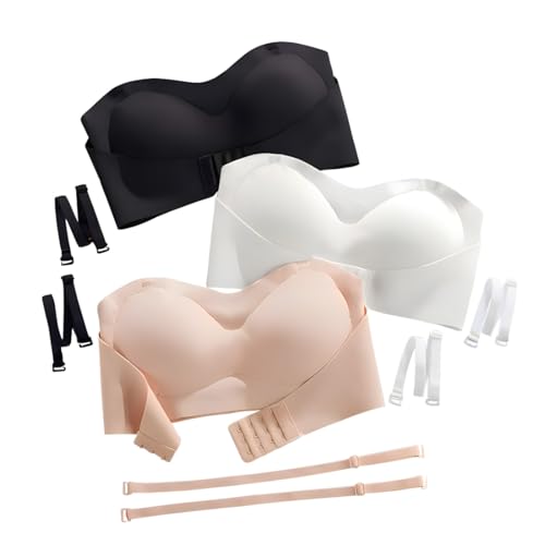 Chenflying 3 Stück trägerloser Push-up-BH mit Frontschnalle, kabellos, nahtlos, Bralette, unsichtbarer Bandeau-BH mit abnehmbaren Schultergurten, Schwarz, Hautfarben, Weiß, 32-S / 32A Chenflying 3 Stück trägerloser Push-up-BH mit Frontschnalle, kabellos, nahtlos, Bralette, unsichtbarer Bandeau-BH mit abnehmbaren Schultergurten, Schwarz, Hautfarben, Weiß, 32-S / 32A von Chenflying