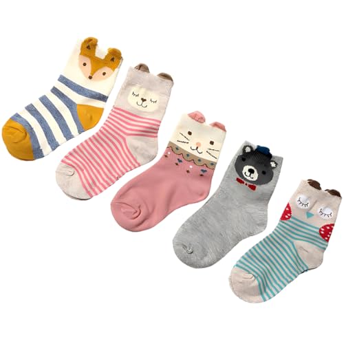 Kleinkind Kinder Baumwolle Knöchelsocken Nette Cartoon Tier Crew Socken für Kinder Jungen Mädchen, 5 Paar (DE/NL/SE/PL, Alter, 8 Jahre, 11 Jahre, Regular, mehrfarbig) von Chenflying
