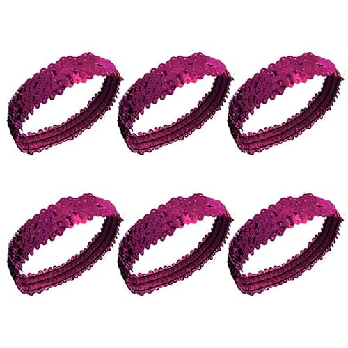 Pailletten-Stirnband, elastisches Glitzer-Haarband, rutschfest, glänzender Stil, Accessoires für Mädchen und Frauen, Rosarot, 6 Stück von ChengChengJin