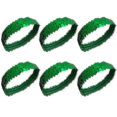 Pailletten-Stirnband, elastisches Glitzer-Haarband, rutschfest, glänzender Stil, Zubehör für Mädchen und Frauen, Grün, 6 Stück von ChengChengJin