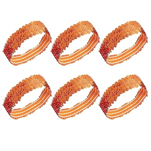 Pailletten-Stirnband, elastisches Glitzer-Haarband, rutschfest, glänzender Stil, Zubehör für Mädchen und Frauen, Orange, 6 Stück von ChengChengJin