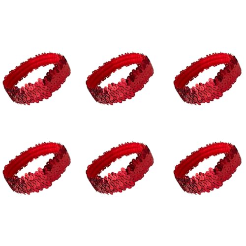 Pailletten-Stirnband, elastisches Glitzer-Haarband, rutschfest, glänzender Stil, Zubehör für Mädchen und Frauen, Rot, 6 Stück von ChengChengJin