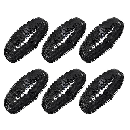 Pailletten-Stirnband, elastisches Glitzer-Haarband, rutschfest, glänzender Stil, Zubehör für Mädchen und Frauen, Schwarz, 6 Stück von ChengChengJin