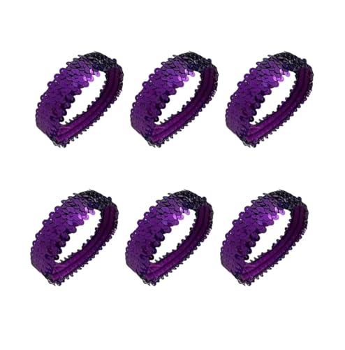 Pailletten-Stirnband, elastisches Glitzer-Haarband, rutschfest, glänzender Stil, Zubehör für Mädchen und Frauen, Violett, 6 Stück von ChengChengJin