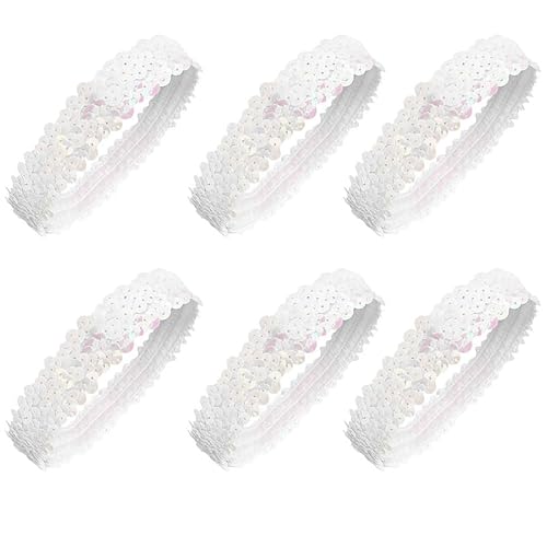 Pailletten-Stirnband, elastisches Glitzer-Haarband, rutschfest, glänzender Stil, Zubehör für Mädchen und Frauen, Weiß, 6 Stück von ChengChengJin