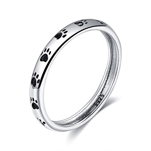 925 Sterling Silber Pfotenabdrücke Ring Katze Hund Pfotenabdrücke Geburtstag Geschenk für Frauen Mädchen 8 Sterling Silber 8 Sterling Silber Ring, 8, Sterling Silber von Chengxun