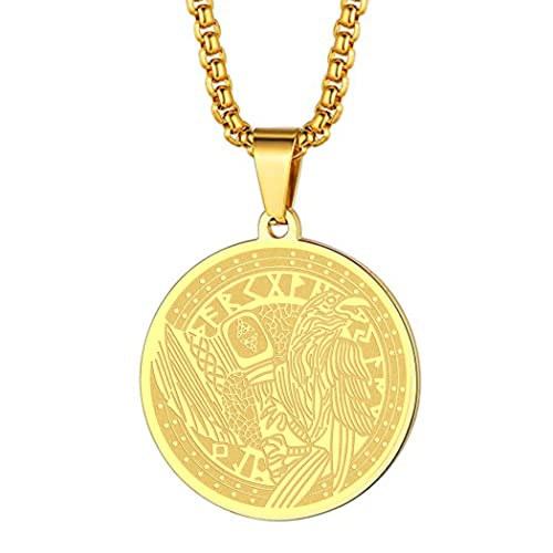 Chengxun Nordische Mythologie Wikinger Rabe Anhänger Halskette für Männer Frauen Wikinger Odin Krähe Medaillon Schutzwächter Okkulter Schmuck Talisman Amulette Geschenke (226G) von Chengxun