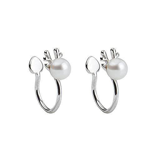 Chengxun Perle Ohrclip Ohrringe Knorpel Clip Elch Geweih Nicht Piercing Ohrringe Weihnachten Geschenke für Frauen Mädchen, Weißgold von Chengxun