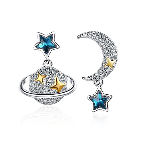 Universum Stern Mond Tropfen Ohrringe für Frauen Mädchen 925 Sterling Silber Zirkonia baumeln Ohrringe für Teenager Mädchen Schmuck Geschenk, Baumwolle Messing von Chengxun