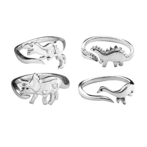 chengxun 4 Stück Dinosaurier-Ring für Frauen und Mädchen, offener Ring, Schmuck, Freunde, Geschenk, Metall von Chengxun