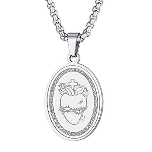 Christus Retter Jesus Anhänger Halskette Männer Frauen Jesus Sacred Heart Charm Religiöse Medaillon Halskette Edelstahl Christlicher Schmuck Geschenk für Ihn (215S) von Chengxun