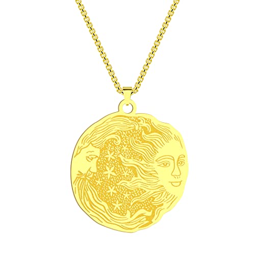 Chengxun Herren-Halskette mit Sonne- und Mond-Anhänger für Mann und Frau, Edelstahl, Unisex, Schutz, Wächter, Medaillon, okkulter Schmuck, Talisman, Amulette, Geschenke (220G) von Chengxun