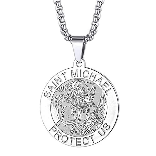 Herren Heiliger Michael Anhänger Halskette das Siegel der sieben Erzengel Religiöser Medaillon Modeschmuck für Männer und Frauen Jungen Edelstahl christliches Geschenk von Chengxun