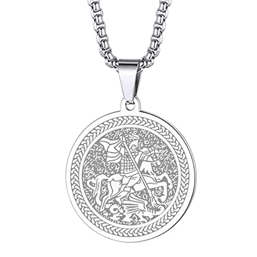 Herren Heiliger St. Georg Anhänger Halskette das Siegel der sieben Erzengel Religiöser Medaillon Modeschmuck für Männer und Frauen Jungen Edelstahl christliches Geschenk von Chengxun