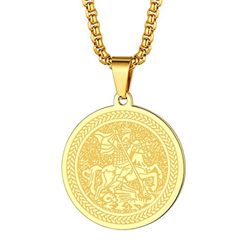 Herren Heiliger St. Georg Anhänger Halskette das Siegel der sieben Erzengel Religiöser Medaillon Modeschmuck für Männer und Frauen Jungen Edelstahl christliches Geschenk von Chengxun