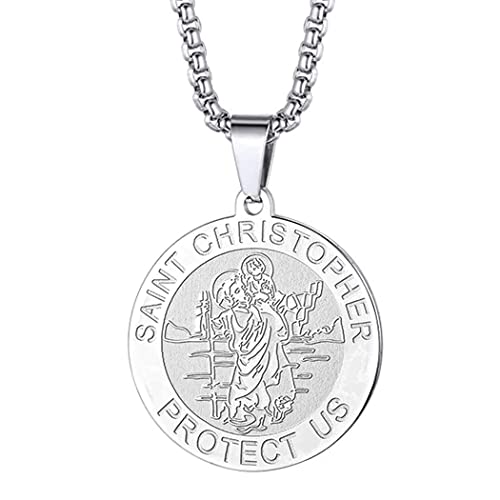 Herren St. Christophorus Anhänger Halskette das Siegel der sieben Erzengel Religiöser Medaillon Modeschmuck für Männer und Frauen Jungen Edelstahl christliches Geschenk von Chengxun