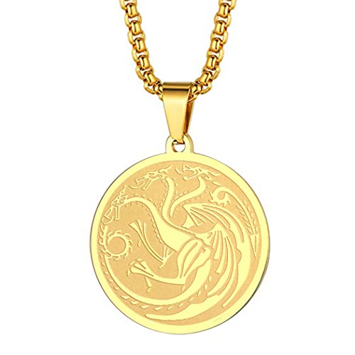 Haus Targaryen Symbol Halskette Herren Damen 3 Köpfe Drachen Anhänger Balerion, Meraxes und Vhagar Anhänger, Aegons Drachen Halskette Talisman Amulette Schmuck Geschenke, Edelstahl, Ohne Edelstein von Chengxun