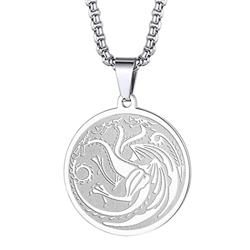 House Targaryen Symbol Halskette Herren Damen 3 Köpfe Drachen Anhänger Balerion, Meraxes und Vhagar Anhänger, Aegons Drachen Hals Kette Talisman Amulette Schmuck Geschenke, Edelstahl, Kein Edelstein von Chengxun