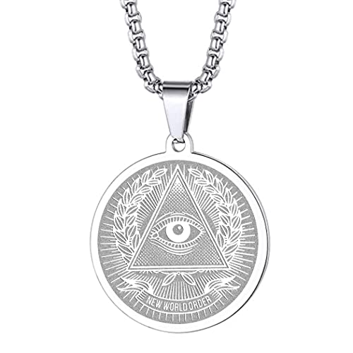 Illuminati-Halsketten für Männer und Frauen, alle sehend, Auge der Vorsehung, Anhänger, Münze, okkultes, esoterisches Medaillon, religiöser Unisex-Schutz, Schmuck, Talisman, Amulette, Geschenke (229S) von Chengxun