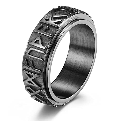 Chengxun Nordic Valknut Wikinger Spinner Ringe für Männer und Frauen Drehbares Band Norse Runen Fidget Ring für Angst Edelstahl Herren Ringe (US-Größe: 9), Nicht-Edelstein, Kein edelstein von Chengxun