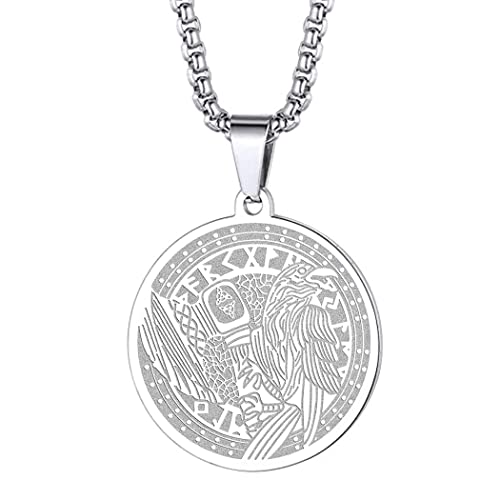 Chengxun Nordische Mythologie Wikinger Rabe Anhänger Halskette für Männer Frauen Wikinger Odin Krähe Medaillon Schutzwächter Okkulter Schmuck Talisman Amulette Geschenke (226S) von Chengxun