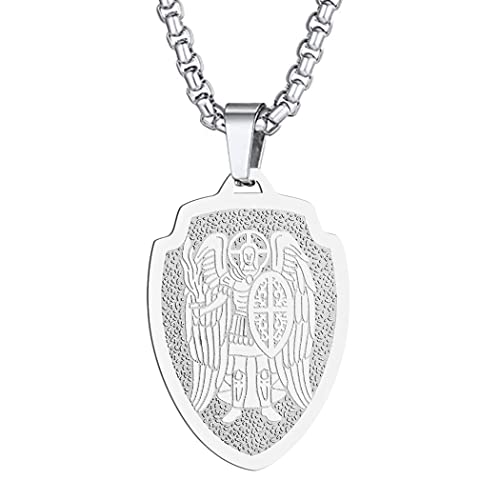 St. Michael Anhänger Halskette das Siegel der sieben Erzengel Heiliger Michael Religiöser Medaillon Modeschmuck für Männer und Frauen Jungen Edelstahl von Chengxun