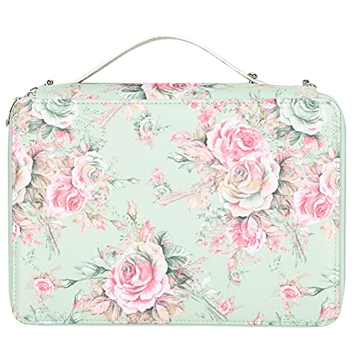 ChengyuWei Buntstifttasche Buntstiftetui Stifttasche mit Reißverschluss Federmäppchen mit Reißverschluss Federmäppchen mit Rosendruck 252 Fächer tragbar (Rosen auf grünem Hintergrund) von ChengyuWei