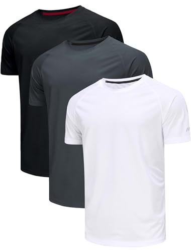 3er Pack T-Shirts Für Herren Fitness Sport Tshirts Herren Funktionsshirt Laufshirt Herren Kurzarm Sommer Fitnessshirt Trainingsshirt Sport Kleidung Männer Atmungsaktive Shirts-Schwarz grau weiß-3XL von Chenjunrong