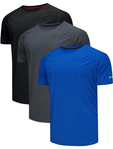 Herren T-Shirts Multipack Quick Dry Sport Running Herren T-Shirts Jogging Tennis Tshirt Kurzarm Funktionsshirt Running Shirt Quick Dry Breathable Sportswear Men-Schwarz grau blau-3XL von Chenjunrong