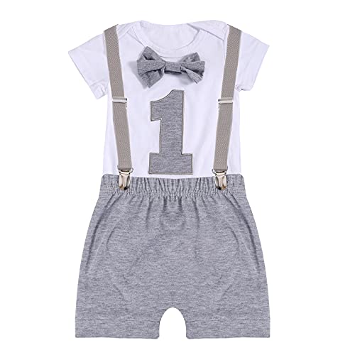 Chennie Baby Jungen 1. Geburtstag Outfits Fliege Strampelanzug Strumpfhose Gentleman Kleidung Set für Fotofotografie (Grau-a, 12-18 Monate, 12_months) von Chennie