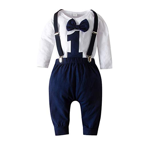 Chennie Baby Jungen 1. Geburtstag Outfits Fliege Strampelanzug Strumpfhose Gentleman Kleidung Set für Fotofotografie (Navy blau, 12-18 Monate) von Chennie