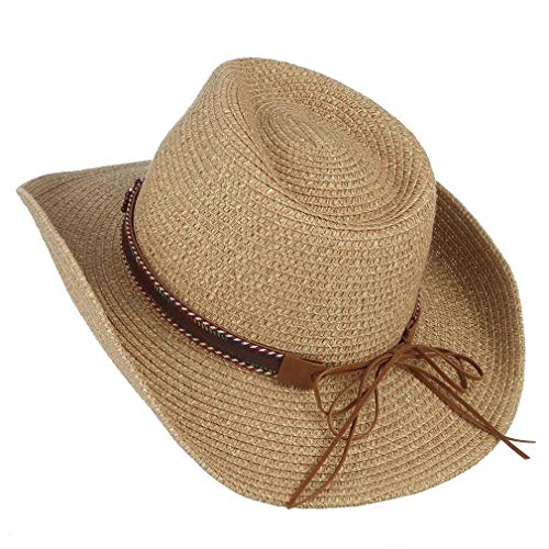 Chennuo Cowboyhut Strohhut Damen UV Schutz Sonnenhut Fedora Sommerhut Breite Krempe Strand Hut (Beige) von Chennuo