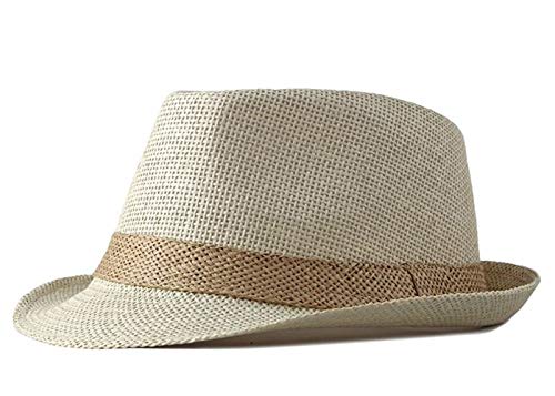 CHENNUO Panamahüte Trilby Strohhut Fedora Sommerhut Herren Breite Krempe Strandhut Sonnenhut (Beige) von CHENNUO