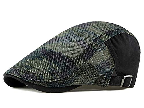 CHENNUO Sommer Camouflage Schirmmütze Herren Breathable Mesh Schiebermütze Kappe Flatcap (Schwarz) von CHENNUO