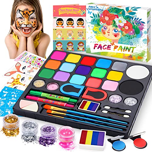 Chennyfun Kinderschminke Set, 17 Farben Children's Face Paint Set, waschbar für Kunstausstellung Halloween Party Colsplay Makeup Body Festliche Gesichtsfarbe Kinder, Geschenk für Halloween & Fasching von Chennyfun