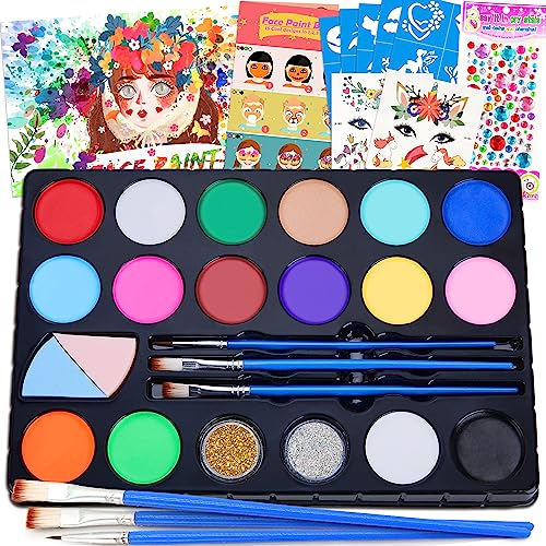 Chennyfun Kinderschminke Set,16 Einhörner Children's Face Paint Set, Waschbar für Kunstausstellung Halloween Party Colsplay Makeup Body Festliche Gesichtsfarbe Kinder,Geschenk für Halloween & Fasching von Chennyfun