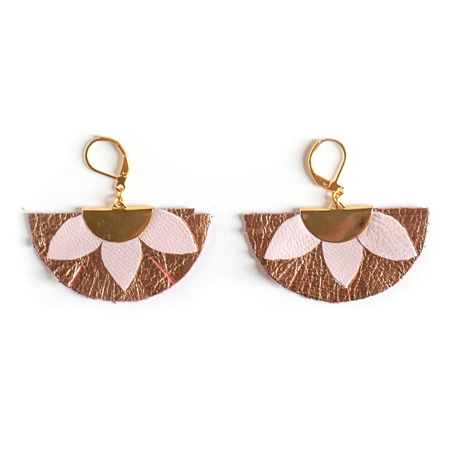 Halbkreisförmige, Fächerförmige Ohrringe in Rosa Und Kupfer, 24-Karätig Vergoldetes Messing, Hypoallergen, Weihnachtsgeschenk von ChenohaStudio