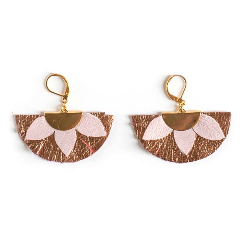 Halbkreisförmige, Fächerförmige Ohrringe in Rosa Und Kupfer, 24-Karätig Vergoldetes Messing, Hypoallergen, Weihnachtsgeschenk von ChenohaStudio