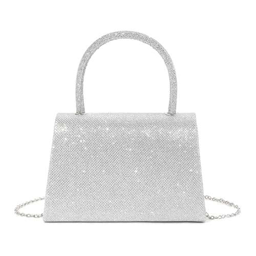 Abendtasche für Damen, mit Kettenriemen, Schultertasche, elegante Bankette, glitzernde Schleifen, Handtasche für Party, Hochzeit, elegante Abend-Handtasche, Schleifen, Kettenriemen, Crossbody, silber Abendtasche für Damen, mit Kettenriemen, Schultertasche, elegante Bankette, glitzernde Schleifen, Handtasche für Party, Hochzeit, elegante Abend-Handtasche, Schleifen, Kettenriemen, Crossbody, silber von Chenxi Studio