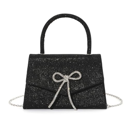 Abendtasche für Damen, mit Kettenriemen, Schultertasche, elegante Bankette, glitzernde Schleifen, Handtasche für Party, Hochzeit, elegante Abend-Handtasche, Schleifen, Kettenriemen, Crossbody, Schwarz Abendtasche für Damen, mit Kettenriemen, Schultertasche, elegante Bankette, glitzernde Schleifen, Handtasche für Party, Hochzeit, elegante Abend-Handtasche, Schleifen, Kettenriemen, Crossbody, Schwarz von Chenxi Studio