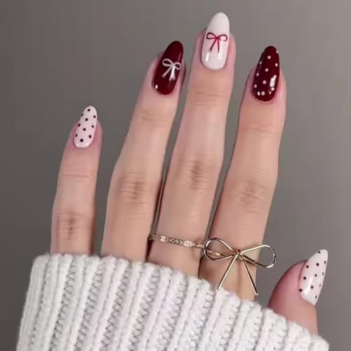 Chenxi Studio 1 Set Mandel Press on Nails Künstliche Nägel mit Schleifen Designs Stick on Nails Valentinstag Nägel für Frauen und Mädchen von Chenxi Studio